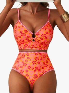 Herseas Women's O Ring Bikini Sets 2 Pieces Floral
Print
Swimsuits High Waisted